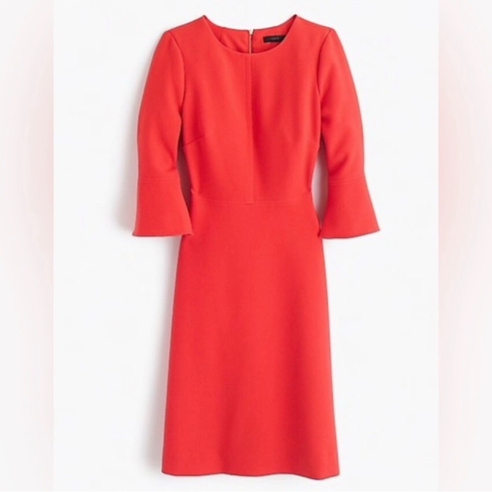 J. Crew Bell-Sleeve Crepe Dress Sz 2 e7848 dark papaya red suiting office